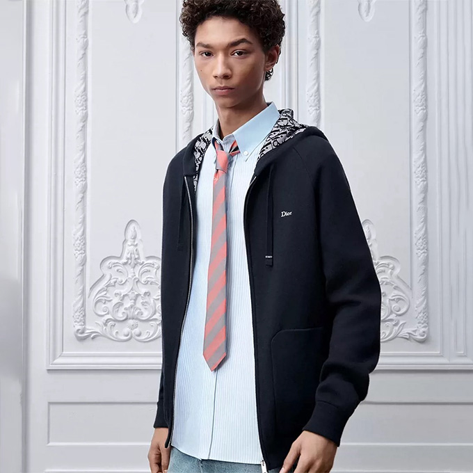 dior embroidered full‑zip hooded sweatshirt